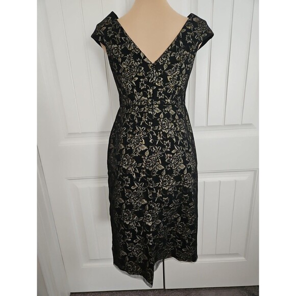 Vera Wang Black & Gold Metallic Brocade Party Cocktail Dress Size 2 Gorgeous! - Picture 7 of 16